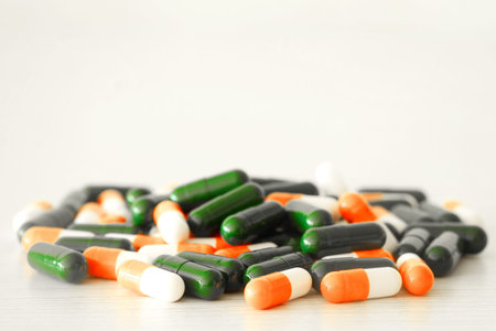 The image of pills on a table