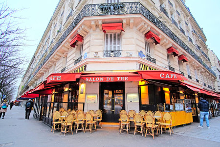 Paris, France, February 7, 2016: street cafe in Paris, Franceのeditorial素材