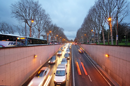Paris, France, February 9, 2016: traffic jam on a street in a center of Paris, Franceのeditorial素材