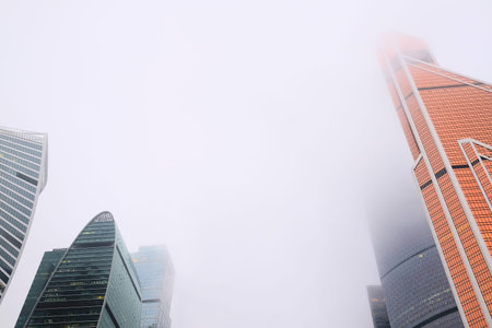 Skyscrapers in a high mistの写真素材