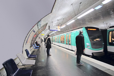 Paris, France, February 12, 2016: metro train in Paris, France. Metro is very popular transport in Parisのeditorial素材