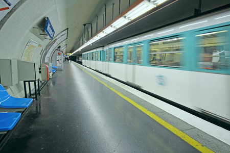 Paris, France, February 12, 2016: metro train in Paris, France. Metro is very popular transport in Parisのeditorial素材