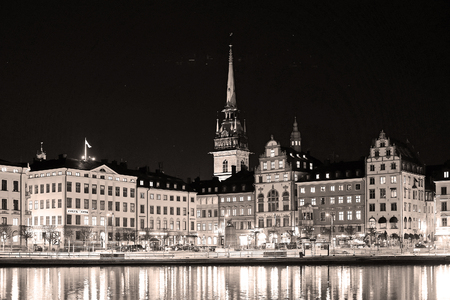 Stockholm, Sweden - March, 16, 2016: night landscape with the image of Stockholm, Swedenのeditorial素材