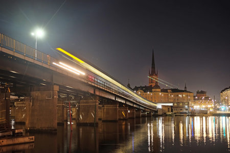 Stockholm, Sweden - March, 16, 2016: night landscape with the image of Stockholm, Sweden