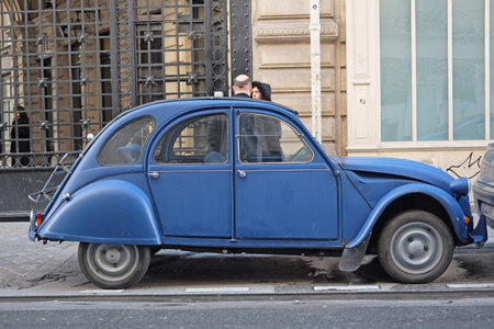 Paris, France, February 9, 2016: retro car on a parking in Paris, France