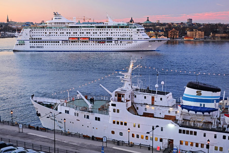 Stockholm, Sweden - March, 16, 2016: The image of a cruise ship near Stockholm, Swedenのeditorial素材
