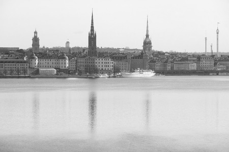 Stockholm, Sweden - March, 16, 2016: panorama of Old Town of Stockholm, Sweden, with the boats on a seaのeditorial素材