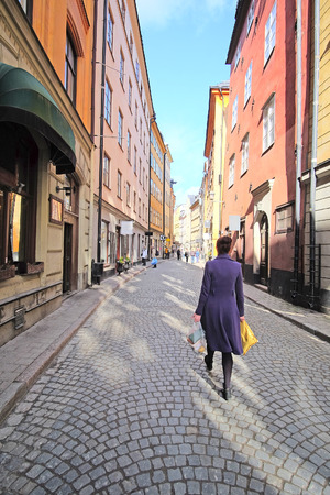 Stockholm, Sweden - March, 16, 2016: landscape with the image of Old Town street in Stockholm, Swedenのeditorial素材