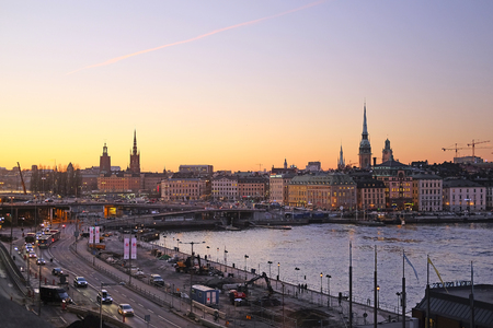Stockholm, Sweden - March, 16, 2016: night landscape with the image of Stockholm, Swedenのeditorial素材