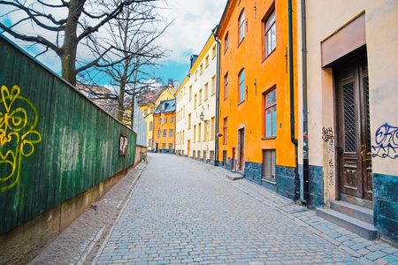 Stockholm, Sweden - March, 16, 2016: landscape with the image of Old Town street in Stockholm, Swedenのeditorial素材