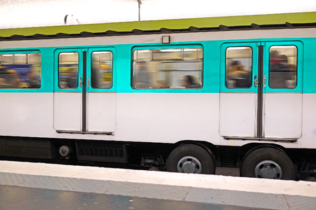 Paris, France, February 12, 2016: metro train in Paris, France. Metro is very popular transport in Parisのeditorial素材