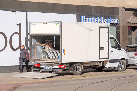 Stockholm, Sweden - March, 16, 2016: truck on the Stockholm street, Swedenのeditorial素材