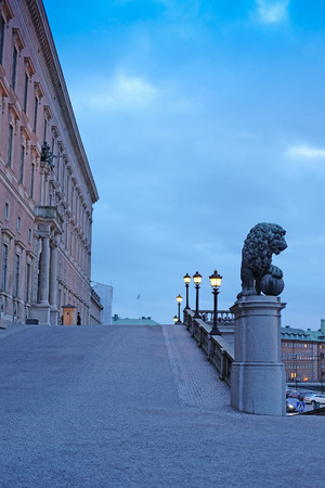 night cityscape with the image of a center of Stockholm, Swedenのeditorial素材