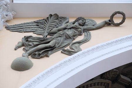 St. Petersburg, Russia - March, 13, 2016: Angel on an arch at a Palace Square in St. Petersburg, Russia.のeditorial素材
