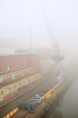 Helsinki, Finland - April, 4, 2016: harbour in a fog in Helsinki, Finlandのeditorial素材
