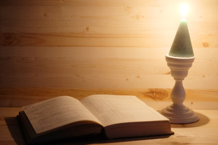 The image of a candle and a bookの写真素材
