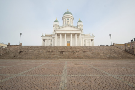 HELSINKI, FINLAND - april, 4, 2016: St. Nicholas Church and a monument of Alexander II on the Senatorial area in Helsinki, Finland.のeditorial素材