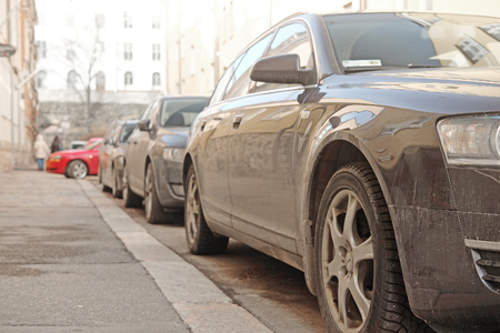 Helsinki, Finland - April, 4, 2016: the parking cars in Helsinki, Finlandのeditorial素材