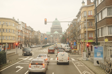 Brussels, Belgium - February, 9, 2016: street traffic in Brussels, Belgiumのeditorial素材