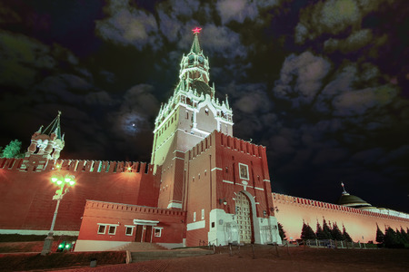 Moscow, Russia - May, 14, 2016: Spasskaya tower of Moscow Kremlin in a night, Moscow, Russiaのeditorial素材