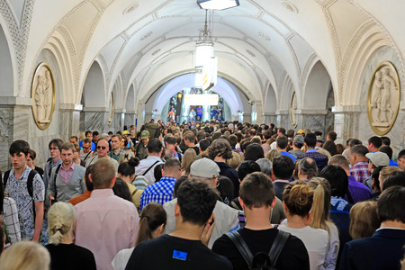 Moscow, Russia - June, 1, 2016: Jam in Moscow metro in a rush hourのeditorial素材