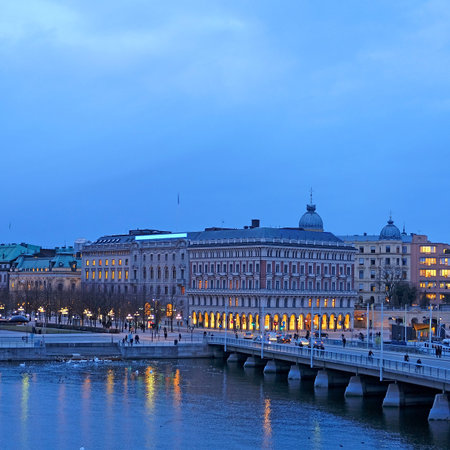 Stockholm, Sweden - March, 16, 2016: night cityscape with the image of a center of Stockholm, Swedenのeditorial素材