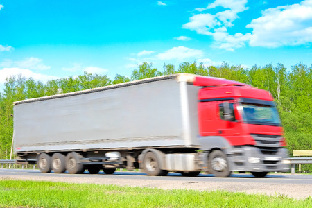 Moscow region, Russia - March, 10, 2016: Truck on a highway in Moscow region, Russiaのeditorial素材