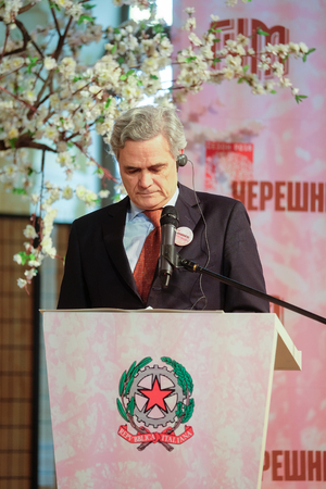 Moscow, Russia - May, 23, 2016: ambassador of Italy in Russia Cesare Maria Ragaglini on the press conference devoted to tours of the La Scala theater in Moscow.のeditorial素材