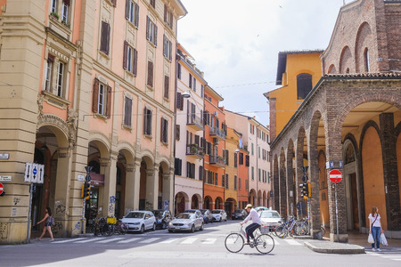 Bologna, Italy - June, 18, 2016: the street in a center of Bologna, Italyのeditorial素材