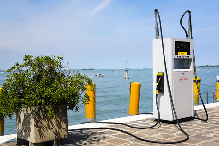 Venice, Italy, June - 21, 2016: boat petrol station in Venice, Italyのeditorial素材