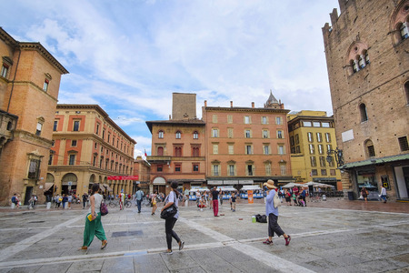 Bologna, Italy - June, 18, 2016: people in a center of Bologna, Italyのeditorial素材