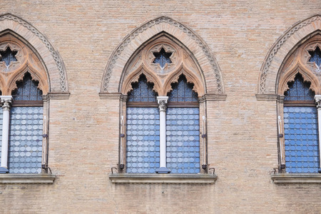Bologna, Italia - June, 18, 2016:  facade of a house in a center of Bologna, Italyのeditorial素材