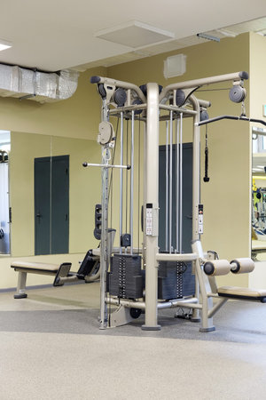 Interior of a fitness hall with sport equipment