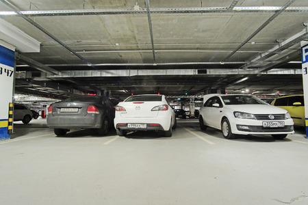 Moscow, Russia - September, 27, 2016: cars on a underroof parking in a Crocus Exhebition center in Moscow, Russiaのeditorial素材