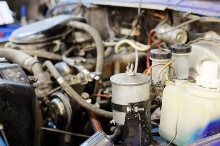 The image of a car engine under a hoodの写真素材