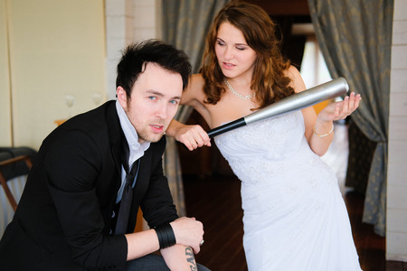 New married couple in a cafeの写真素材