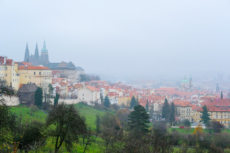 Prague, Czechia - November, 24, 2016: panorama of an old Prague with St. Vitus Cathedral and Prague Castle, Czechiaのeditorial素材