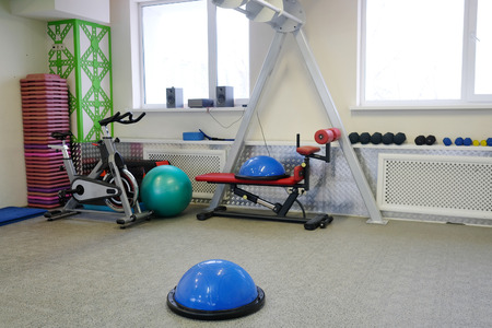 Fitness bikes in a fitness hallの写真素材