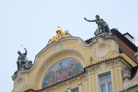 Prague, Czechia - November, 21, 2016: monument on a building in a center of Prague, Czechiaのeditorial素材