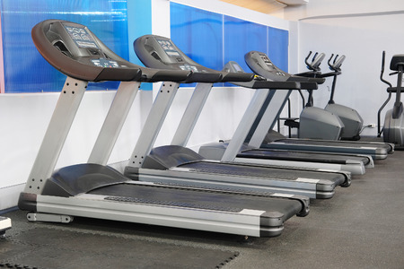 Treadmills in a fitness hallの写真素材
