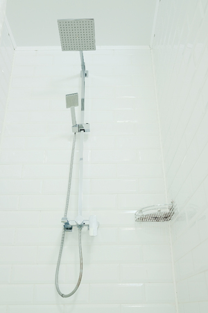 Interior of a shower room with close up showerの写真素材