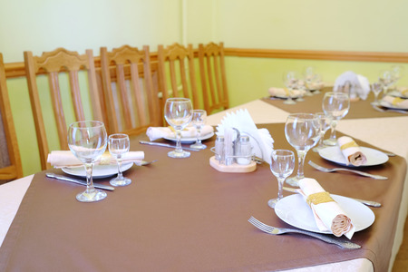 Served table in a cafeの写真素材