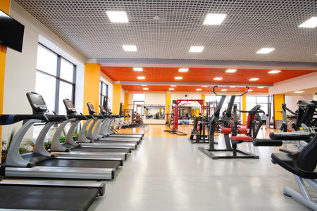 Interior of treadmills in a fitness hall