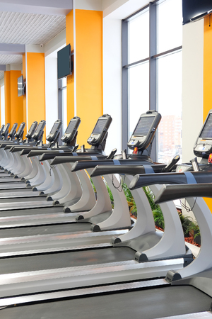 Interior of treadmills in a fitness hallの写真素材
