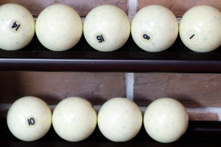 Billiard balls on a standの写真素材