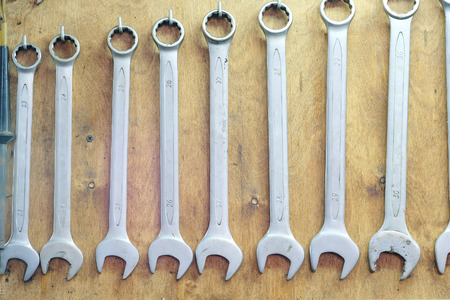 Set of wrenches on a standの写真素材