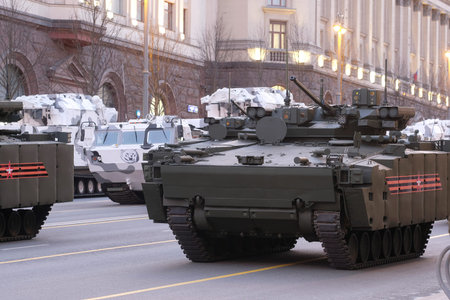 Moscow, Russia - May, 3, 2017: Repetition of military parade in Moscow, Russia