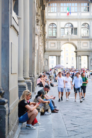 Florence, Italy - June, 5, 2017: visitors in Uffizi gallery yard in Florence, Italyのeditorial素材