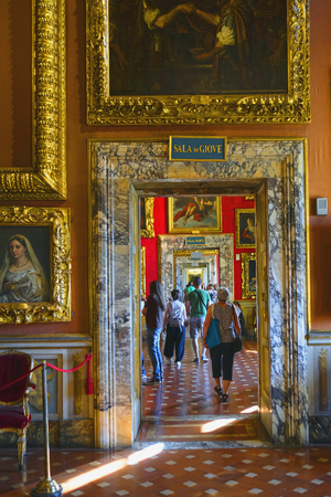 Florence, Italy - June, 5, 2017: visitors in Uffizi gallery in Florence, Italyのeditorial素材