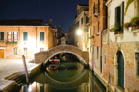 Venice, Italy, May, 31, 2017: night landscape with the image of  channel in Venice, Italyのeditorial素材